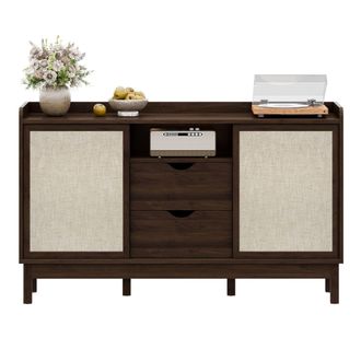 STILVORA Aparador Con 2 Puertas Correderas Y 2 Cajones, Estantes Ajustables, Estilo Retro, En Tablero De Part&iacute;culas, Natural, 150&times;39,5&times;80 Cm