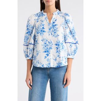 Sugarlips Juba Floral Print Top in White Blue at Nordstrom, Size X-Small