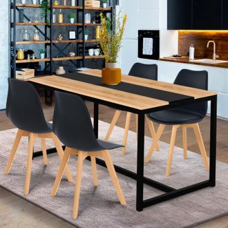 IDMarket Dover Mesa De Comedor Para 6 Personas Banda Central Negra Dise&ntilde;o Industrial 120 Cm