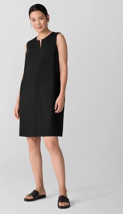 Eileen Fisher Ponte Shift Dress Womens Black Split Neck Sleeveless GBO3613