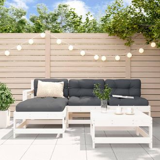 vidaXL Vidaxl - Juego De Muebles Jard&iacute;n 5 Piezas Y Cojines Madera Maciza Blanco