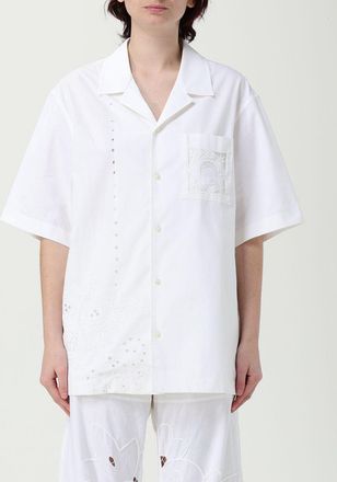 Marine Serre Womens Embroidered Eyelet Cotton Shirt - White - Size X-Small