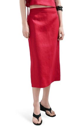 Mango Linen Midi Skirt in Red at Nordstrom, Size 14