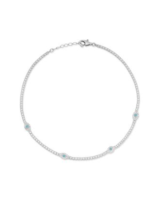 Sphera Milano Silver Turquoise Cz Eye Tennis Ankle Bracelet