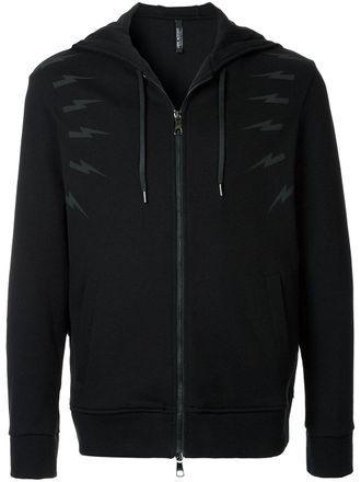 Neil Barrett Felpa con motivo fulmini con cappuccio - Nero
