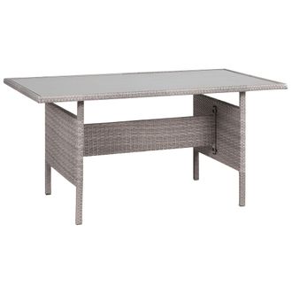 Beliani Beliani - Mesa De Jard&iacute;n De Rat&aacute;n Gris Claro 145 X 80 Cm Tablero Vidrio Exterior Viterbo