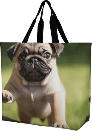 Generic Pug Puppies Shopping Bag Eco Friendly Handbag Foldable Shopping Bags For Yoga Ladies Casual