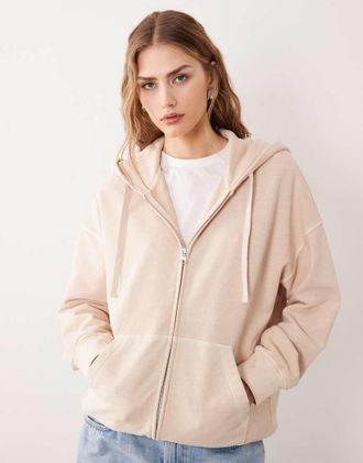 Arket Felpa con cappuccio pesante beige chiaro con zip-Neutro