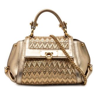 Ferragamo Pre-owned Ferragamo Mini Metallic Woven Leather Gancini Sofia Satchel Ladies 7A8OT1NNPTQSD0OD