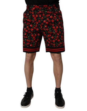 Dolce & Gabbana Black Red Cherry Print Bermuda Cotton Mens Shorts