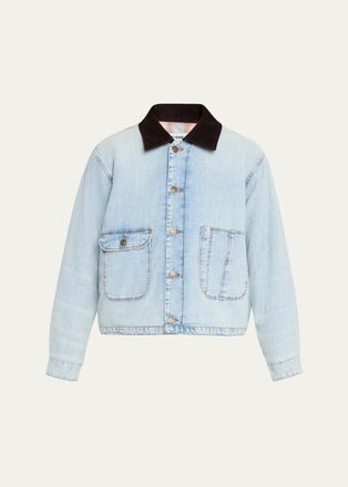 Re/Done Canyon Corduroy-Collar Denim Jacket