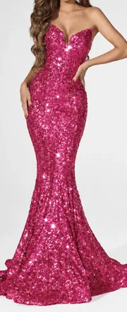 Portia & Scarlett Strapless Sequin Long Prom Gown In Hot Pink