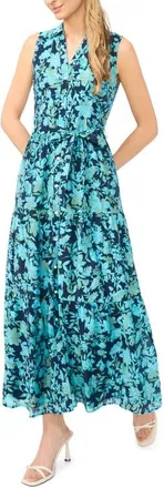 CeCe by Cynthia Steffe Floral Sleeveless Maxi Shirtdress in Classic Navy at Nordstrom, Size Xx-Large
