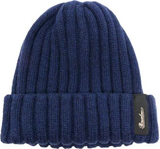 Borsalino Blue Textured Logo Beanie Cap