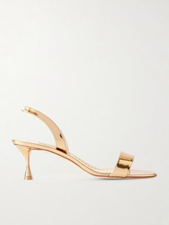 Manolo Blahnik Sandali Slingback In Pelle Metallizzata Cupisanpla 50 - Oro