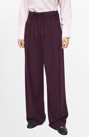 Mango Double Waist High Rise Straight Leg Pants in Maroon at Nordstrom, Size 10