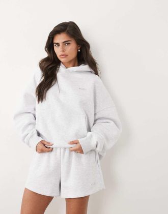 KAIIA Felpa oversize con cappuccio in misto cotone grigio m&eacute;lange con logo in metallo argentato in coordinato