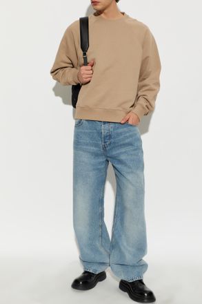 Ami Cotton Crewneck Sweatshirt, Mens, Beige