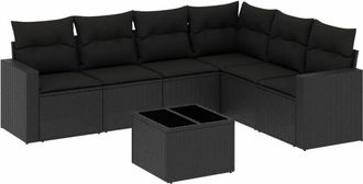 vidaXL Set De Comedor De Jard&iacute;n 7 Pzas Y Cojines Rat&aacute;n Sint&eacute;tico Negro Vidaxl