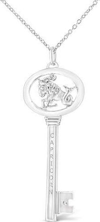 House of Brilliance 925 Sterling Silver Diamond Accent Zodiac Key 18 Pendant Necklace in Capricorn at Nordstrom