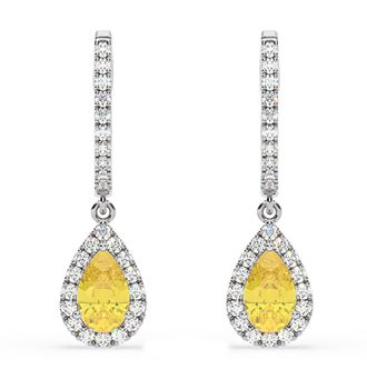 The Diamond Store Diana Yellow Lab Diamond 1.48ct Pear Halo Drop Earrings in 18K White Gold - Elara Collection