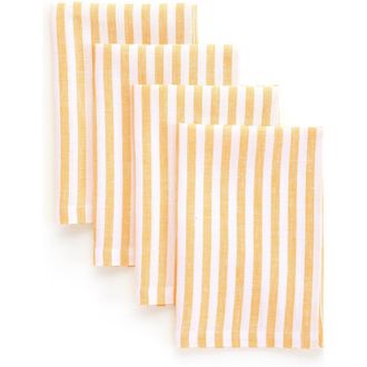 Solino Home Linen Dinner Napkins Set of 4, 20 x 20 Inch for Dining Table, Holiday and Everyday Table Decor - Amalfi Stripe in Mustard And White at