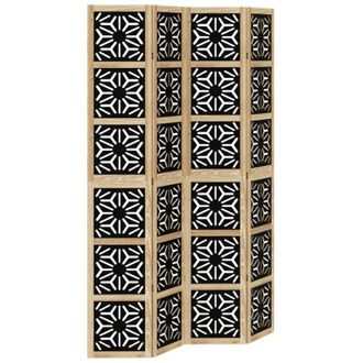 vidaXL Room Divider 4 Panels Brown and Black Solid Wood Paulownia Vidaxl