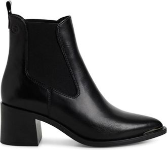 Tamaris Leren Chelsea Boot - Dames - Laarzen met Hak - Zwart - 38 EU - Leer - Schoenen