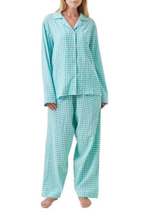 Papinelle Sleepwear Seersucker Gingham Pajamas in Blue Turquoise at Nordstrom, Size Medium