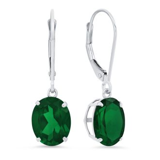 MAX + STONE 14K White Gold 8X10mm Oval Gemstone Dangle Earrings