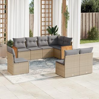 vidaXL Vidaxl - Juego De Sof&aacute;s De Jard&iacute;n Con Cojines Beige 8 Pzas Rat&aacute;n Pe