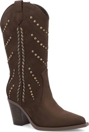 Mia Womens Morgann Pointed Toe Studded Western Boot In Chocolate