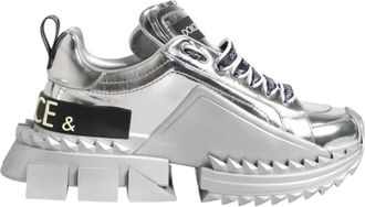 Dolce & Gabbana Premium Leren Queen Sneakers met Logo - Dames - Sneakers - Grijs - 35 EU - Leer - Schoenen
