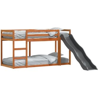vidaXL Vidaxl - Litera Con Tobog&aacute;n Y Escalera Madera Maciza Marr&oacute;n 90x200 Cm