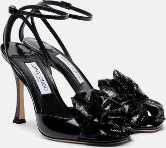 Jimmy Choo London Mimmi floral-appliqu&eacute; leather sandals
