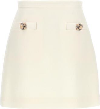 Valentino White Logo Crepe Couture Skirt