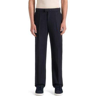 Mani&egrave;re De Voir Joseph Regular Fit Pinstripe Tailored Trousers in Navy at Nordstrom, Size 34