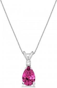 Allurez Pear Lab Pink Tourmaline & Diamond Solitaire Pendant Necklace 14k White Gold (0.75ct)