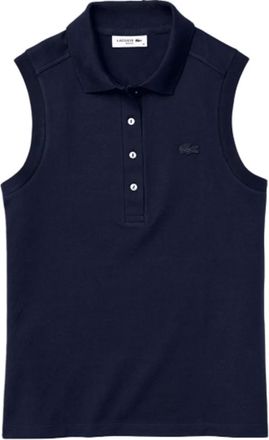 Lacoste Tops, Dames, Blauw, M, Katoen, Blauw Poloshirt met Moeder van Parelknoopjes