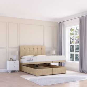 Sloomy Highbury Coniston Ottoman Bed End Opening With Sprung Memory Mattress & 26 Inch strut Headboard in Cream | Size: Small Single