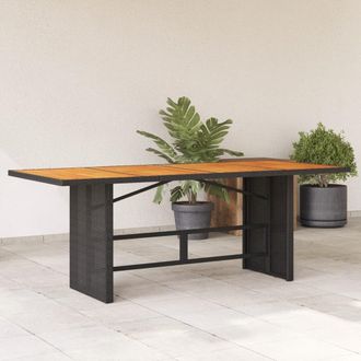 Berkfield Home Garden Table with Acacia Wood Top Black 190x80x74 cm Poly Rattan | Size: 190 x 80 x 74 cm