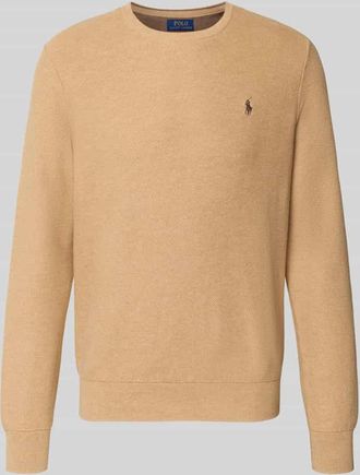 Polo Ralph Lauren Strickpullover mit Label-Stitching in Camel Melange, Gr&ouml;&szlig;e XXL