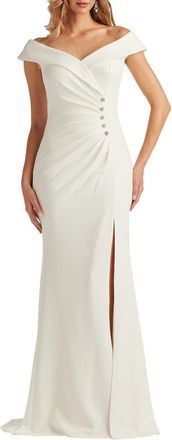 Tadashi Shoji Off the Shoulder Crepe Trumpet Gown in Ivory at Nordstrom, Size X-Large