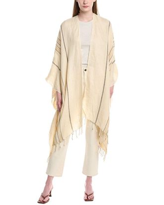 Brunello Cucinelli Striped Fringed Linen-Blend Poncho