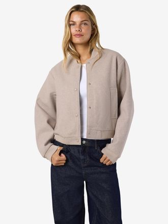 Noisy May Langjacke NOISY MAY NMEDDI L/S BOMBER JACKET FWD NOOS, Damen, Gr. L, silber lining detail:melange, Web, Obermaterial: 100% Polyester, meliert, regular