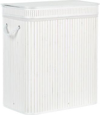 Beliani Cesta De Madera De Bamb&uacute; Blanca 60 Cm 2 Compartimentos Tapa Cremallera Asas Kalthota