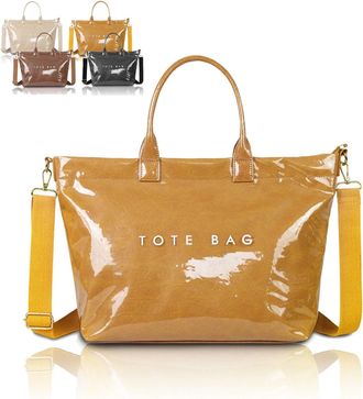 Generic Womens Letters Print Tote Bag, New Womens PVC Waterproof Kraft Paper Handbags, with Shoulder Strap (Yellow)