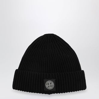 Stone Island Berretto con patch Compass in lana nero