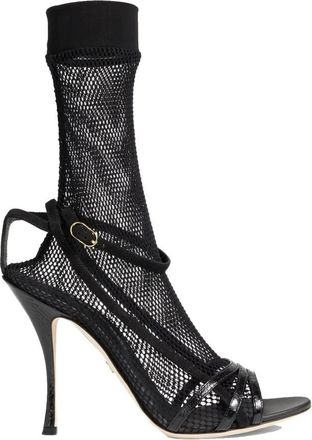 Dolce & Gabbana Zwarte Fishnet Sandalen Elegante Stijl - Dames - Sandalen met hakken - Zwart - 39 1/2 EU - Leer - Schoenen