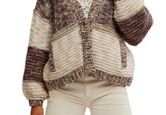 Free People Isabella Colorblock Cardigan In Moonbeam Combo